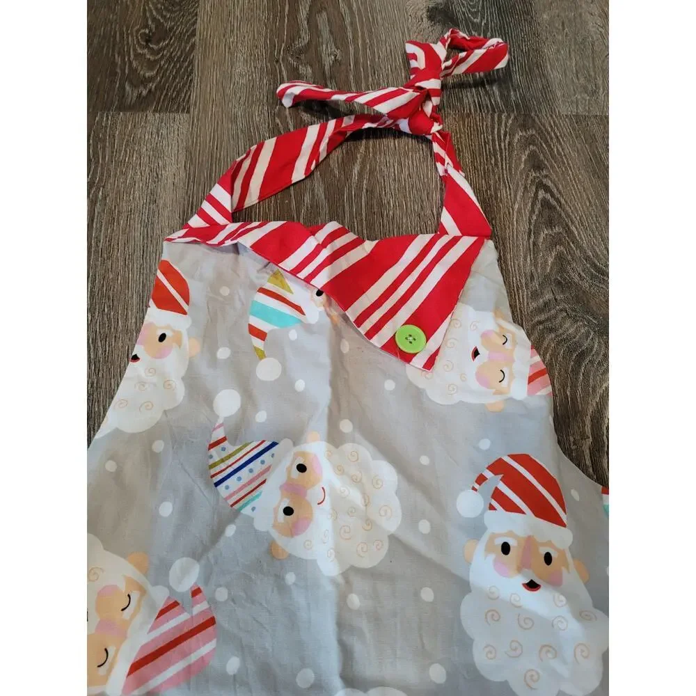 Handmade Santa Christmas Apron sizes 2-18‎ with Candy Striped Ruffle Trim #4